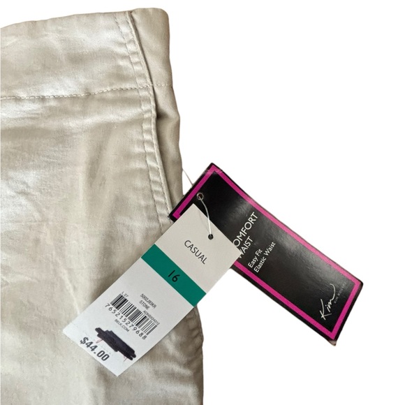 NWT KIM ROGERS KHAKI COMFORT CASUAL CAPRI PANTS. SZ 16 BELT LOOPS AND ZIPPER - Picture 3 of 10